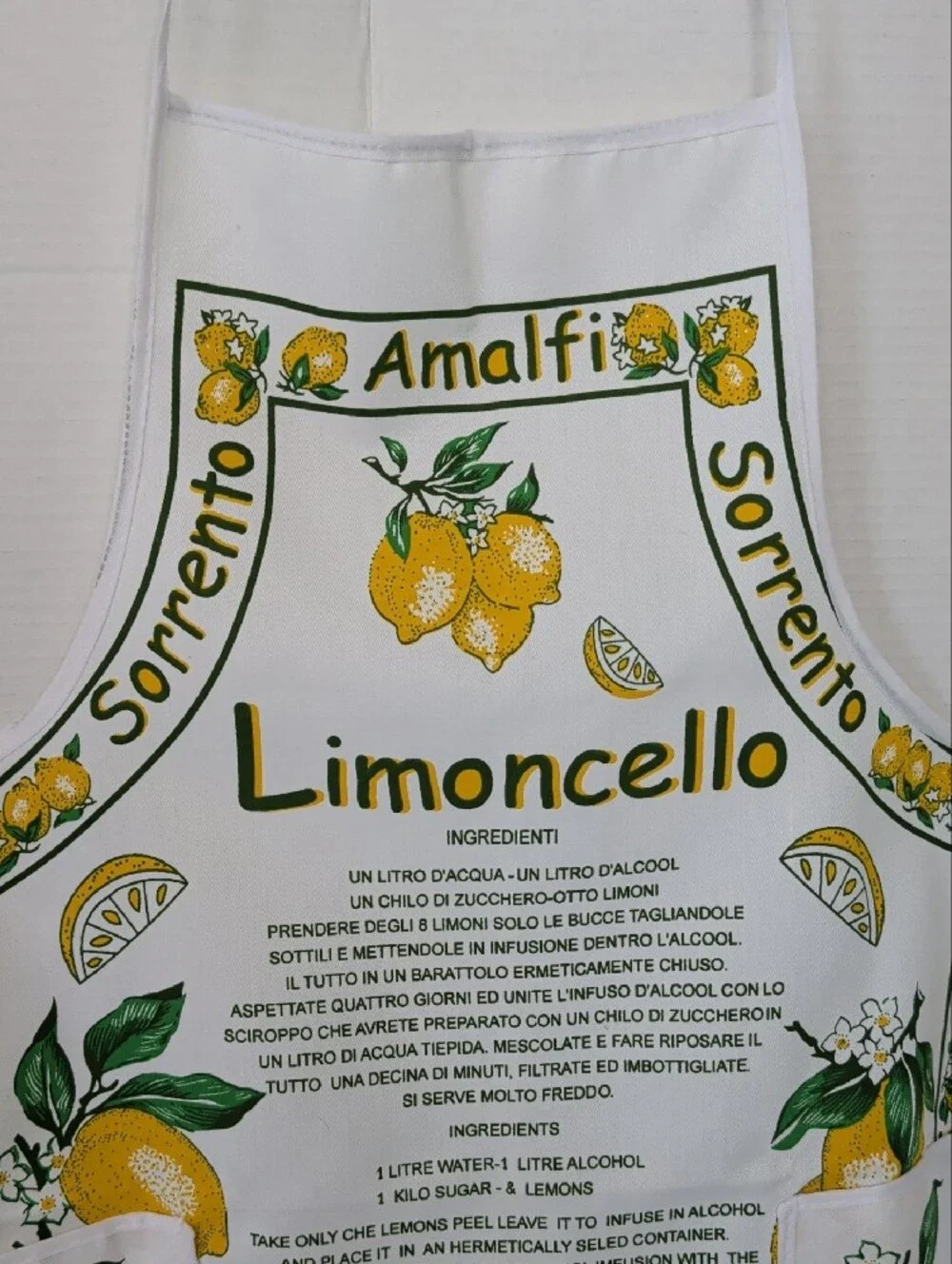 Limoncello Lemon-Print Kitchen Apron W Ingredients, Famous Italian Cities, Chic